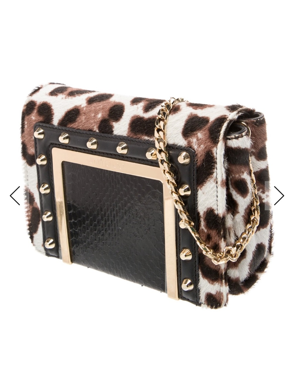 Jimmy Choo- Authentic 🍀 Pony Hair Leopard Print Chain Shoulder Bag - Picture 3 of 6